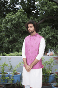Mauve Designer Men's Nehru Jacket by Hilo Design | Grocsy