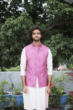 Mauve Designer Men's Nehru Jacket by Hilo Design | Grocsy