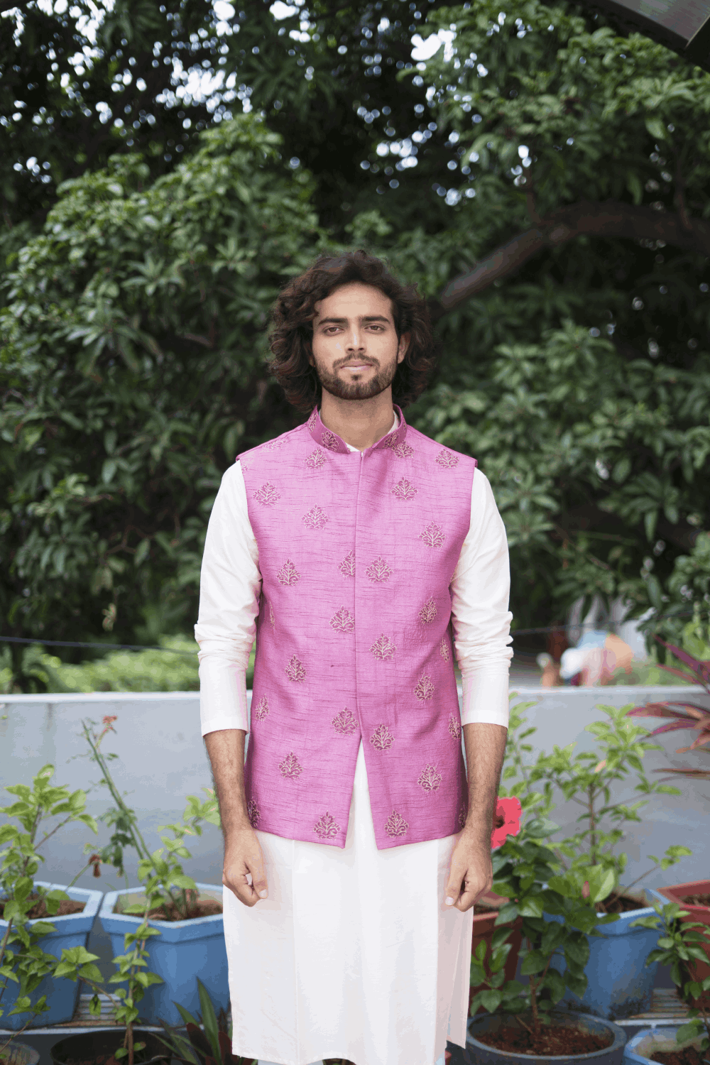 Mauve Designer Men's Nehru Jacket by Hilo Design | Grocsy