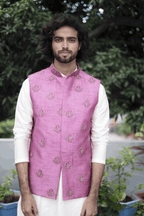 Mauve Designer Men's Nehru Jacket by Hilo Design | Grocsy