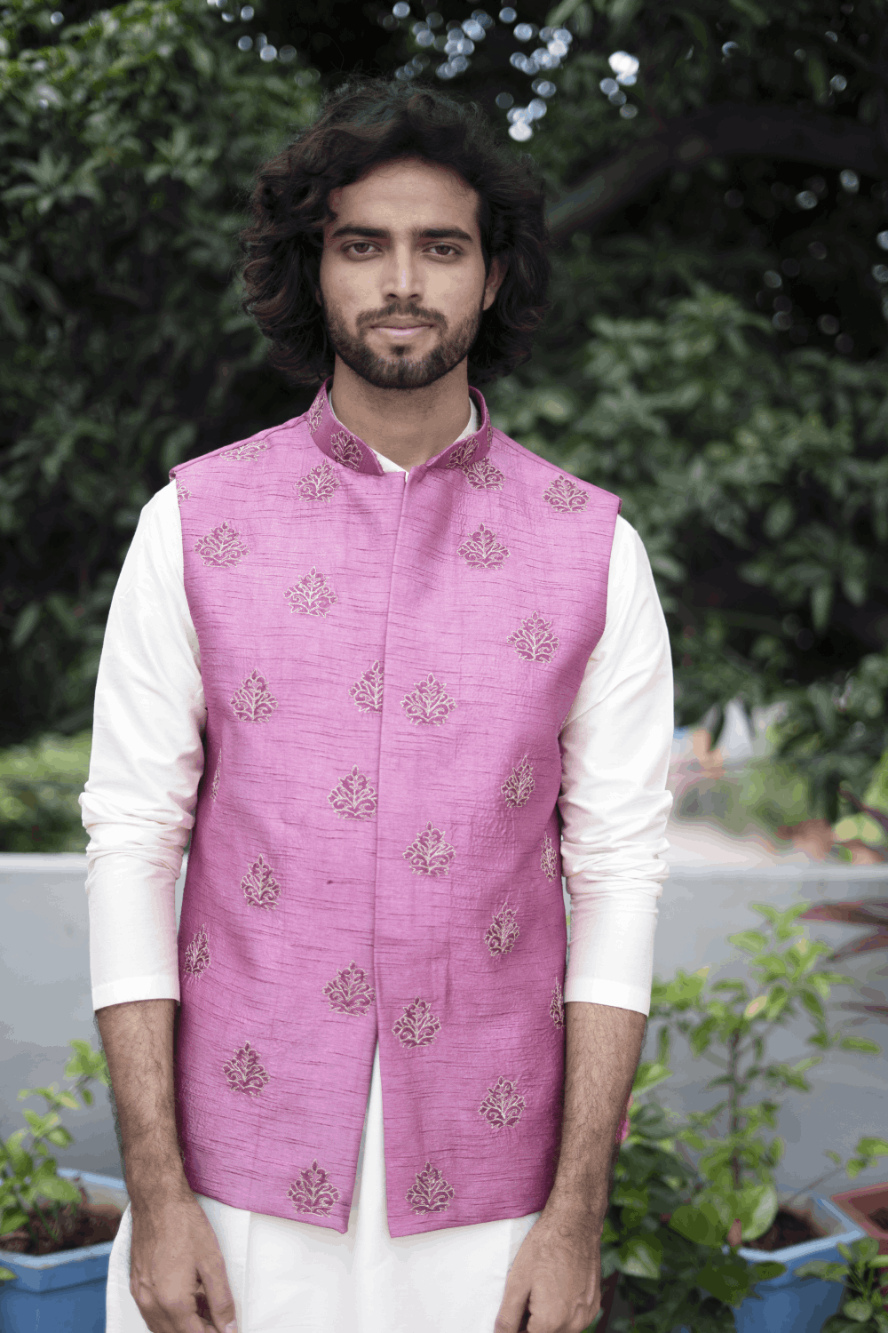 Mauve Designer Men's Nehru Jacket by Hilo Design | Grocsy