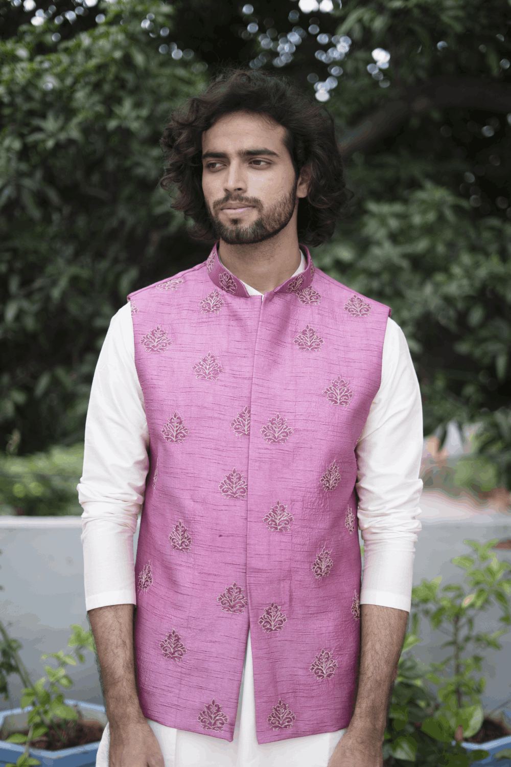 Mauve Designer Men's Nehru Jacket by Hilo Design | Grocsy