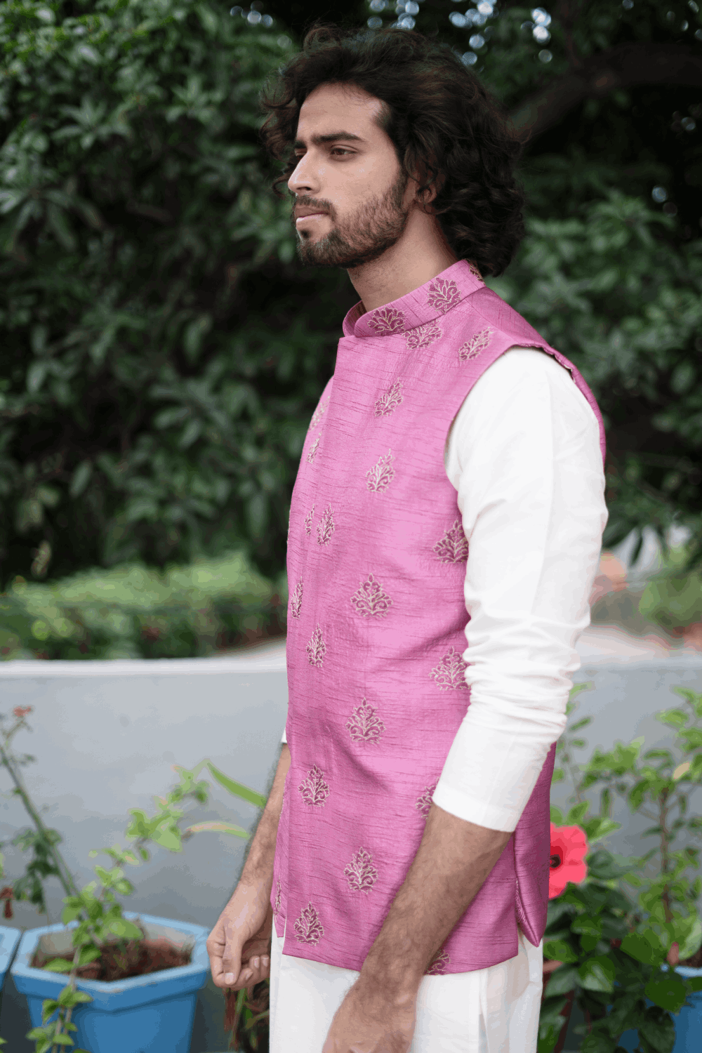 Mauve Designer Men's Nehru Jacket by Hilo Design | Grocsy