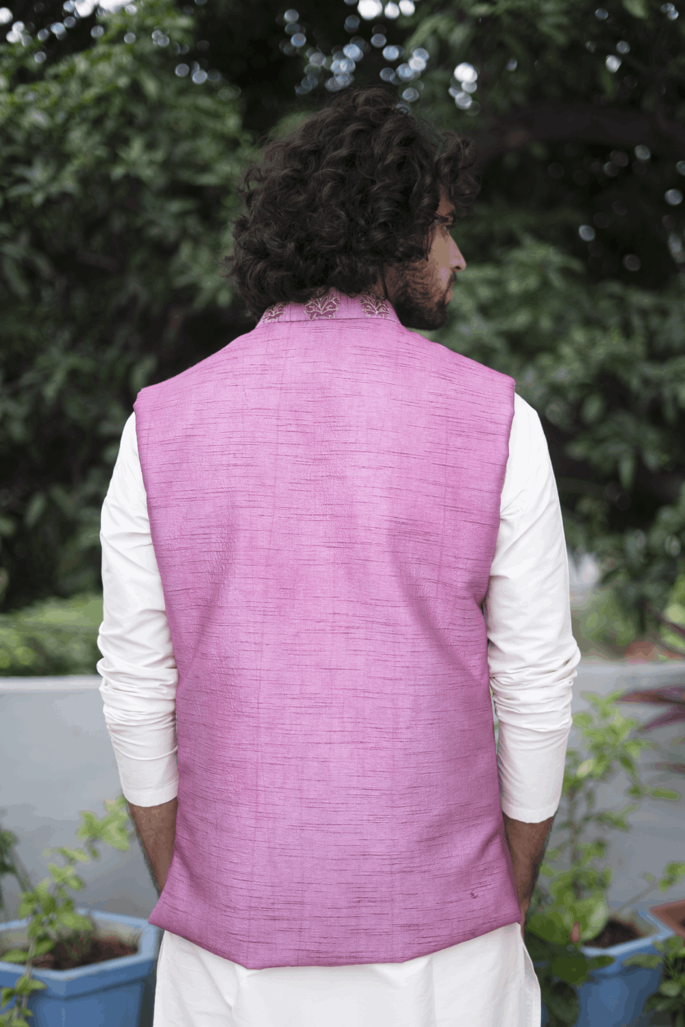 Mauve Designer Men's Nehru Jacket by Hilo Design | Grocsy