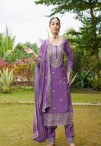 Teeya Creation Purple Color Chinon Silk Heavy Embroidery Work Fully Stitched Salwar Suit | Grocsy
