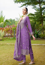 Teeya Creation Purple Color Chinon Silk Heavy Embroidery Work Fully Stitched Salwar Suit | Grocsy