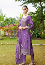 Teeya Creation Purple Color Chinon Silk Heavy Embroidery Work Fully Stitched Salwar Suit | Grocsy