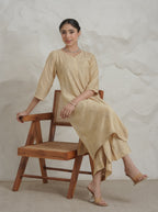 Gharana India Chanderi Beige Kurta Set With Embroidered Palazzo | Grocsy