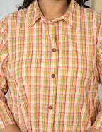 Kaajh Women's Peach-Orange Check Print Plus Size Cotton Kurta | Grocsy