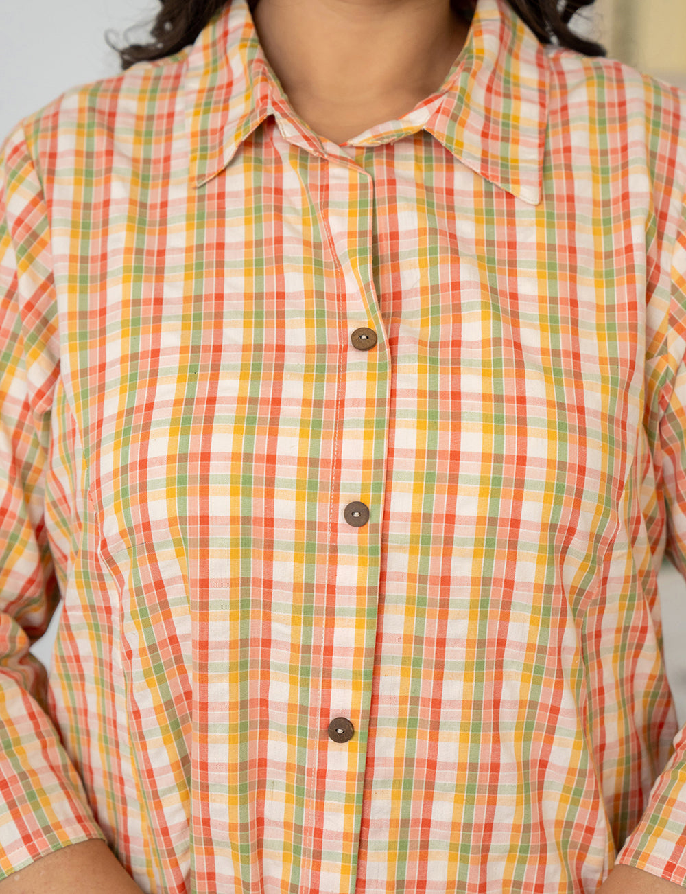 Kaajh Women's Peach-Orange Check Print Plus Size Cotton Kurta | Grocsy