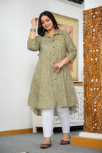 Kaajh Women's Green Floral Printed Plus Size Cotton Kurta | Grocsy