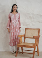 Gharana India Modal Onion Pink Coloured Chikankari Kurta | Grocsy