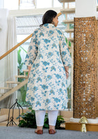Kaajh Women's Turquoise Floral Printed Plus Size Cotton Kurta | Grocsy