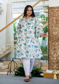 Kaajh Women's Turquoise Floral Printed Plus Size Cotton Kurta | Grocsy
