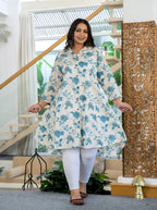 Kaajh Women's Turquoise Floral Printed Plus Size Cotton Kurta | Grocsy