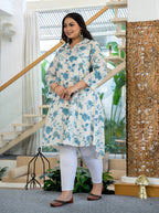 Kaajh Women's Turquoise Floral Printed Plus Size Cotton Kurta | Grocsy