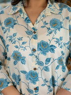 Kaajh Women's Turquoise Floral Printed Plus Size Cotton Kurta | Grocsy