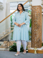 Kaajh Women's White Striped Viscose Rayon Plus Size Kurta | Grocsy