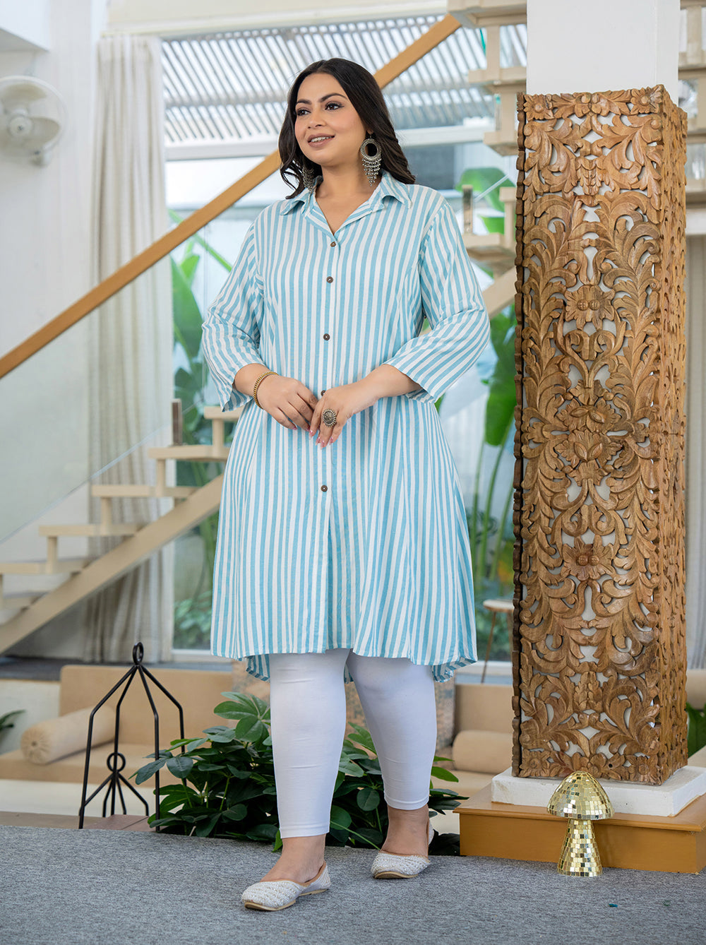 Kaajh Women's White Striped Viscose Rayon Plus Size Kurta | Grocsy