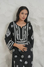 Gharana India Modal Fine Cotton Chikan Kari Kurta – Black | Grocsy