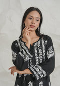 Gharana India Modal Fine Cotton Chikan Kari Kurta – Black | Grocsy