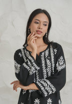 Gharana India Modal Fine Cotton Chikan Kari Kurta – Black | Grocsy
