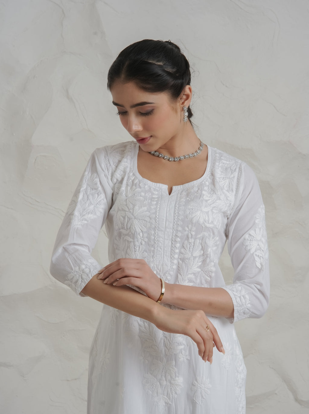 Gharana India Mul Cotton Fine Chikankari Kurta White | Grocsy