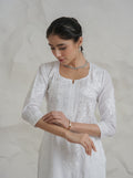 Gharana India Mul Cotton Fine Chikankari Kurta White | Grocsy