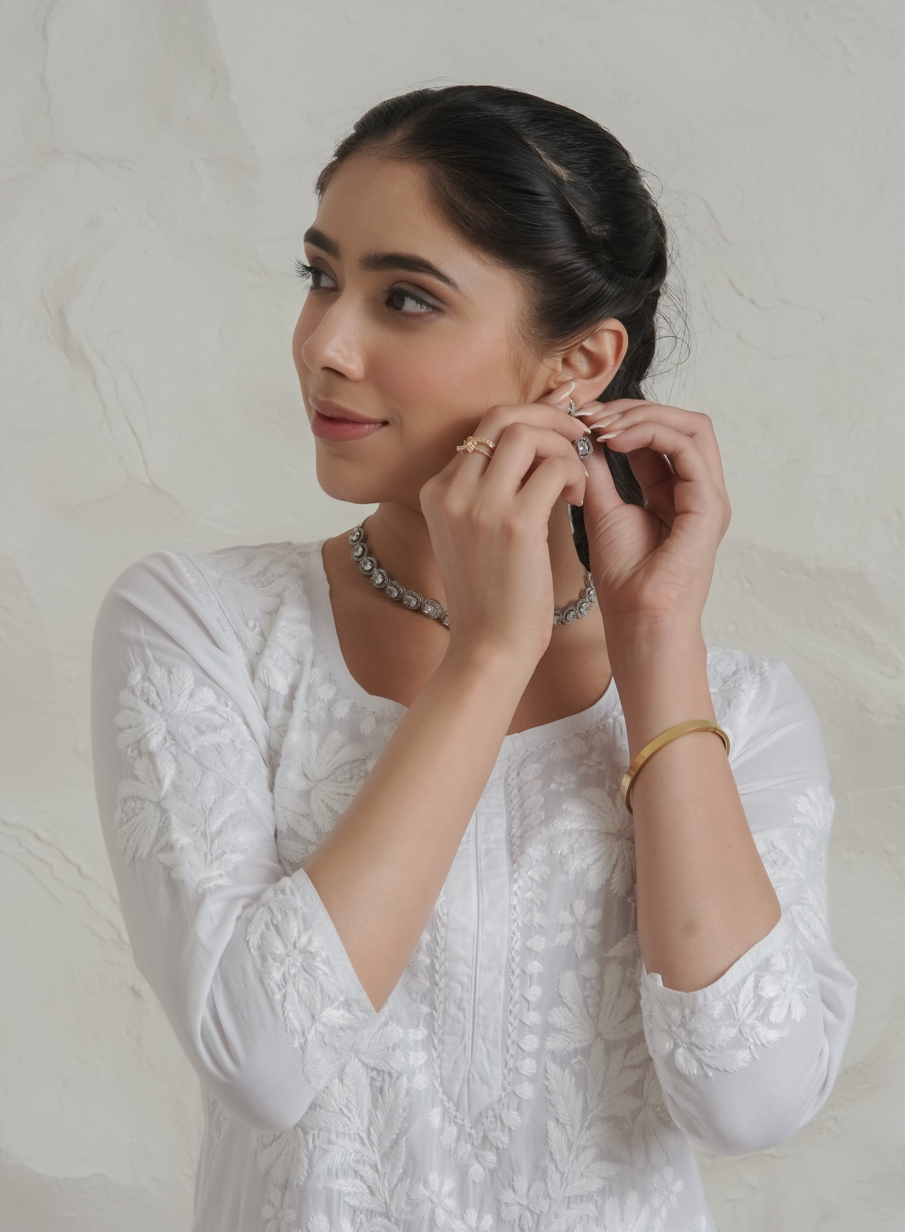 Gharana India Mul Cotton Fine Chikankari Kurta White | Grocsy