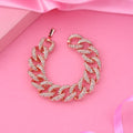 Estele Rose Gold-Polished Exquisite Cuban Bracelet with Stunning White Crystals for Women
