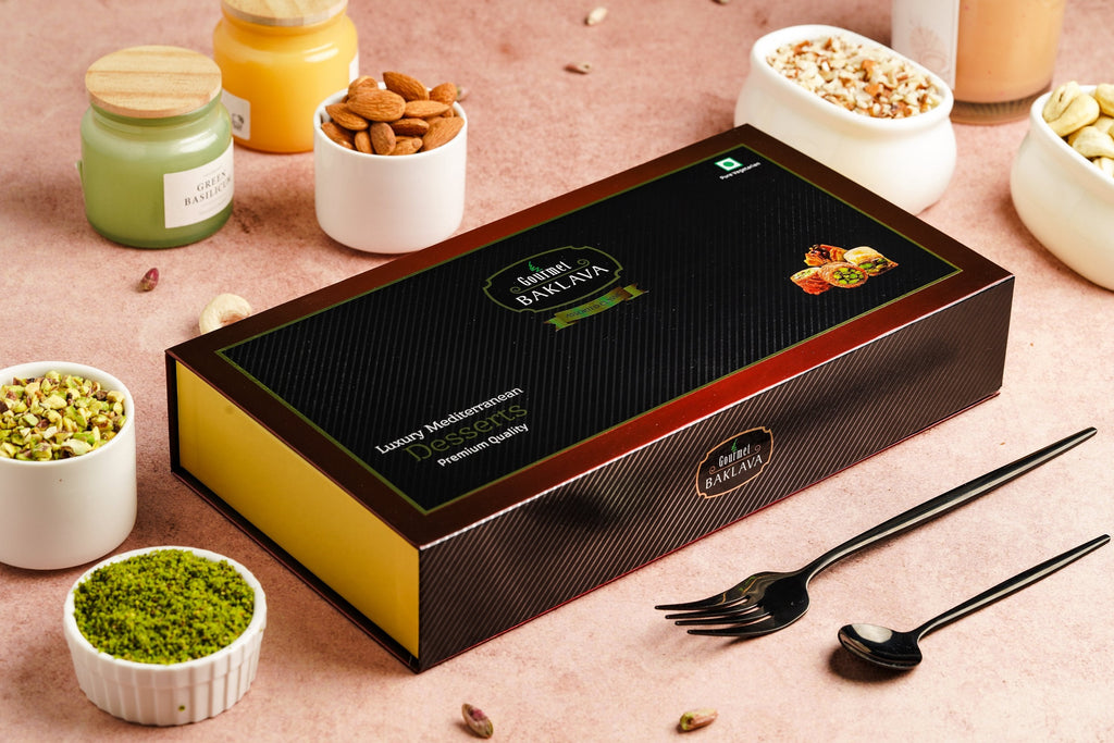 Gourmet Baklava Crescent Gift Box Of Chocolate Cashew Pistachio Baklava | Grocsy