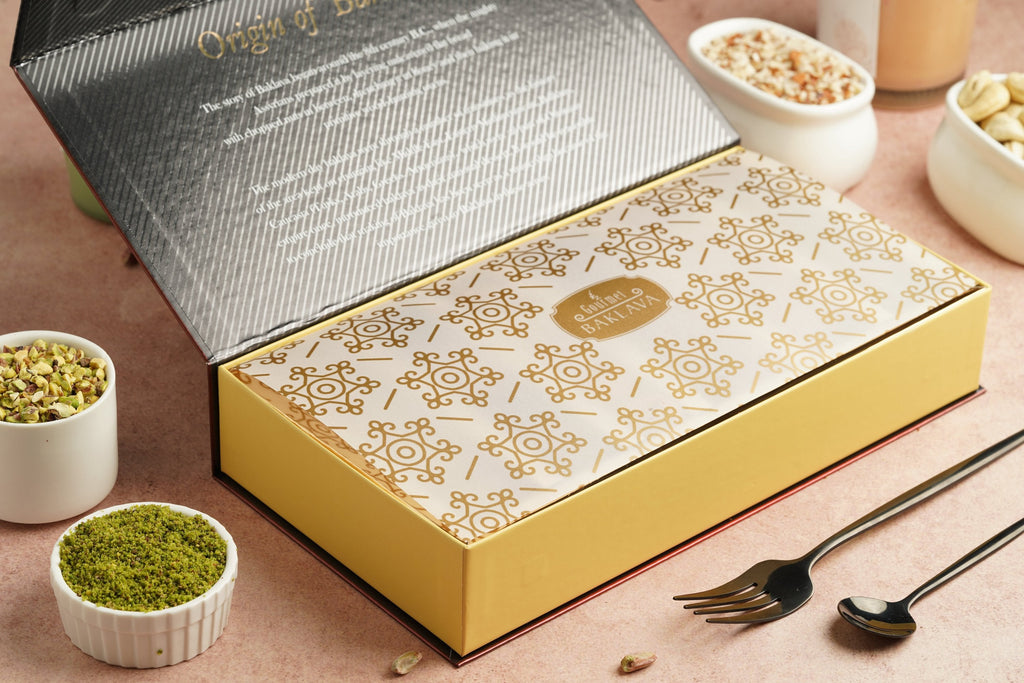 Gourmet Baklava Crescent Gift Box Of Chocolate Cashew Pistachio Baklava | Grocsy
