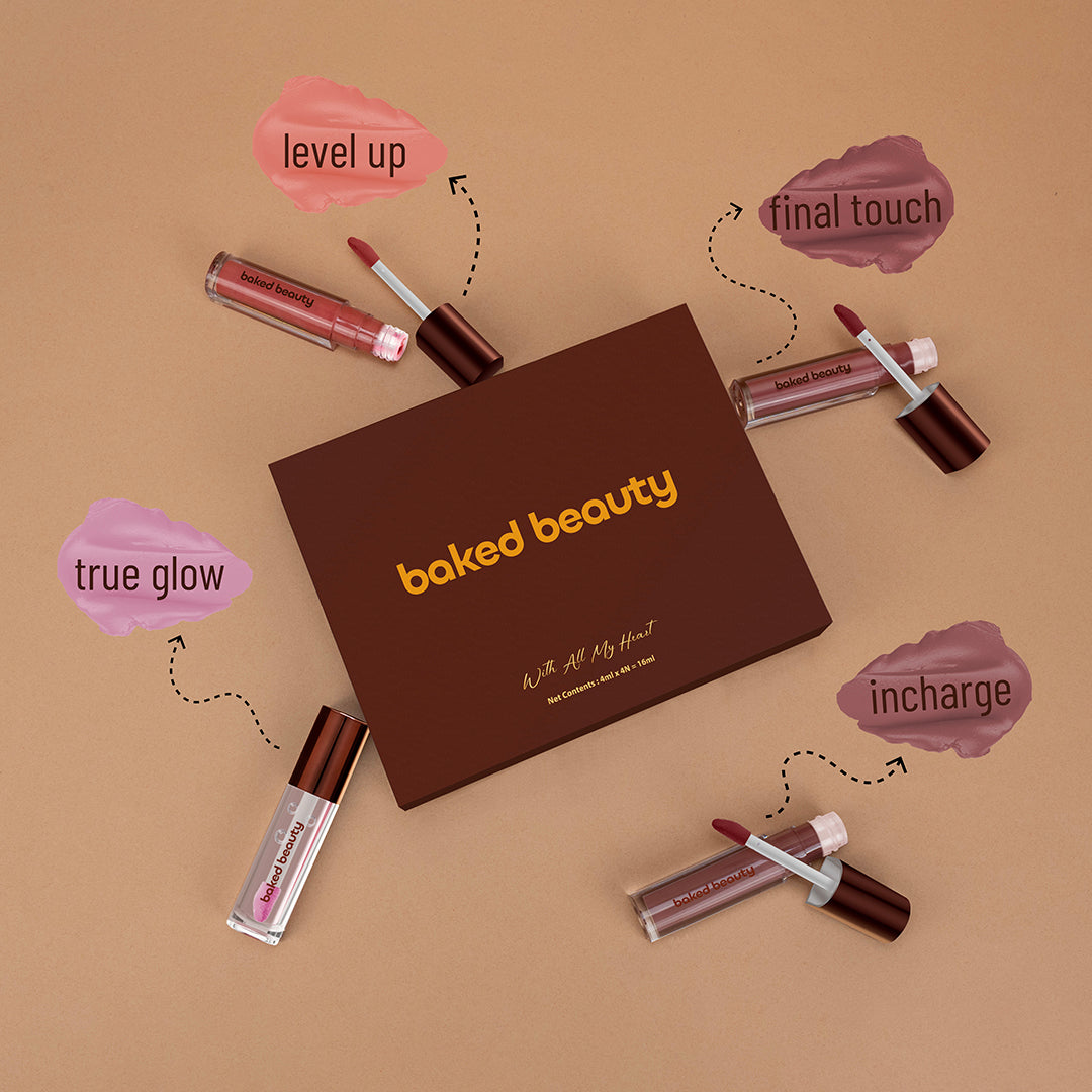 Baked Beauty With All My Heart Liquid Lipstick Gift Set For Women (4mlx4) | Grocsy
