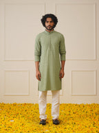 Jompers Men's Pista Green Chikankari Embroidered and Sequence Kurta | Grocsy