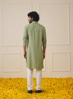 Jompers Men's Pista Green Chikankari Embroidered and Sequence Kurta | Grocsy