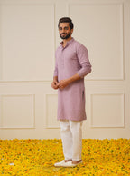 Jompers Men's Light Purple Chikankari Embroidered and Sequence Kurta Only | Grocsy