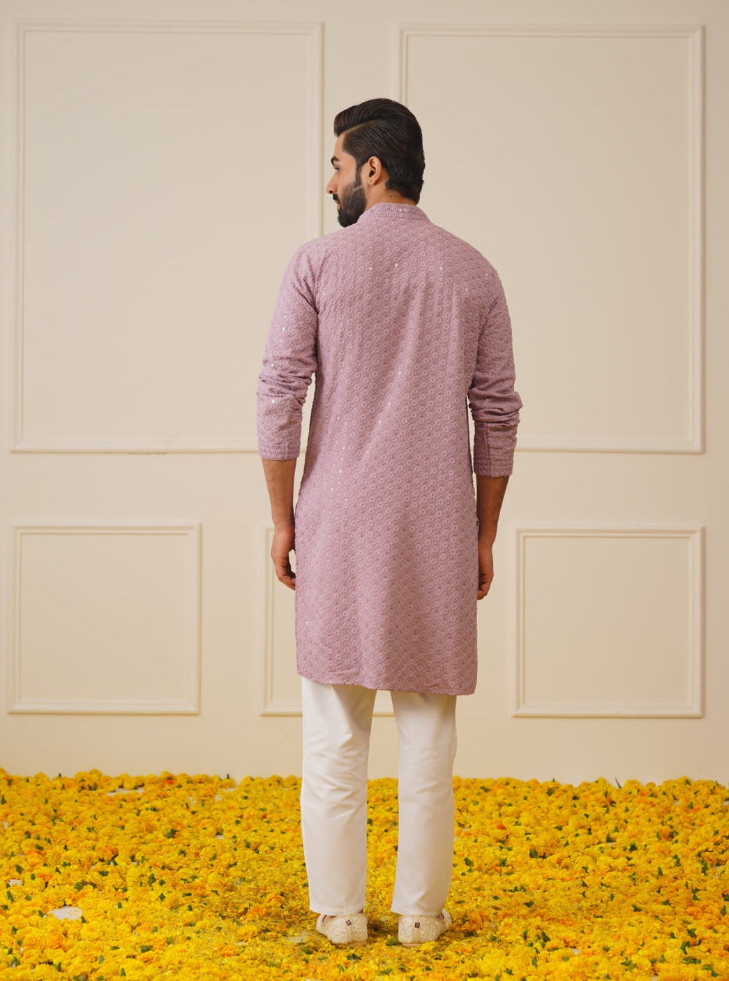 Jompers Men's Light Purple Chikankari Embroidered and Sequence Kurta Only | Grocsy