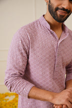 Jompers Men's Light Purple Chikankari Embroidered and Sequence Kurta Only | Grocsy