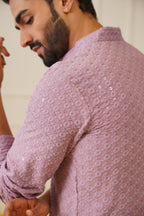 Jompers Men's Light Purple Chikankari Embroidered and Sequence Kurta Only | Grocsy