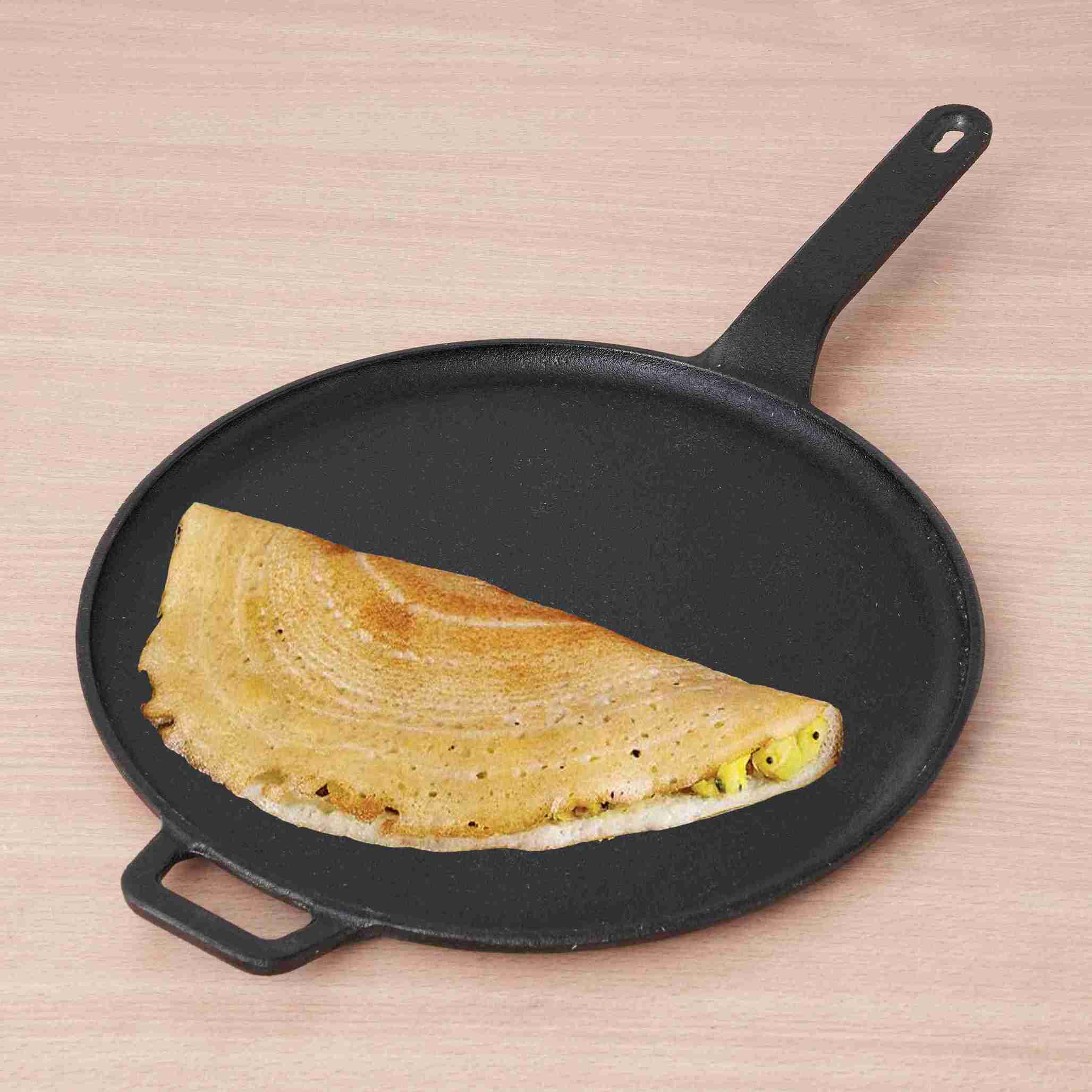 The Indus Valley CASTrong Cast Iron Tawa With Long Handle,Pre-seasoned, Nonstick, 100% Pure, Toxin-free, Induction, 28.5cm, 2.4kg | Grocsy