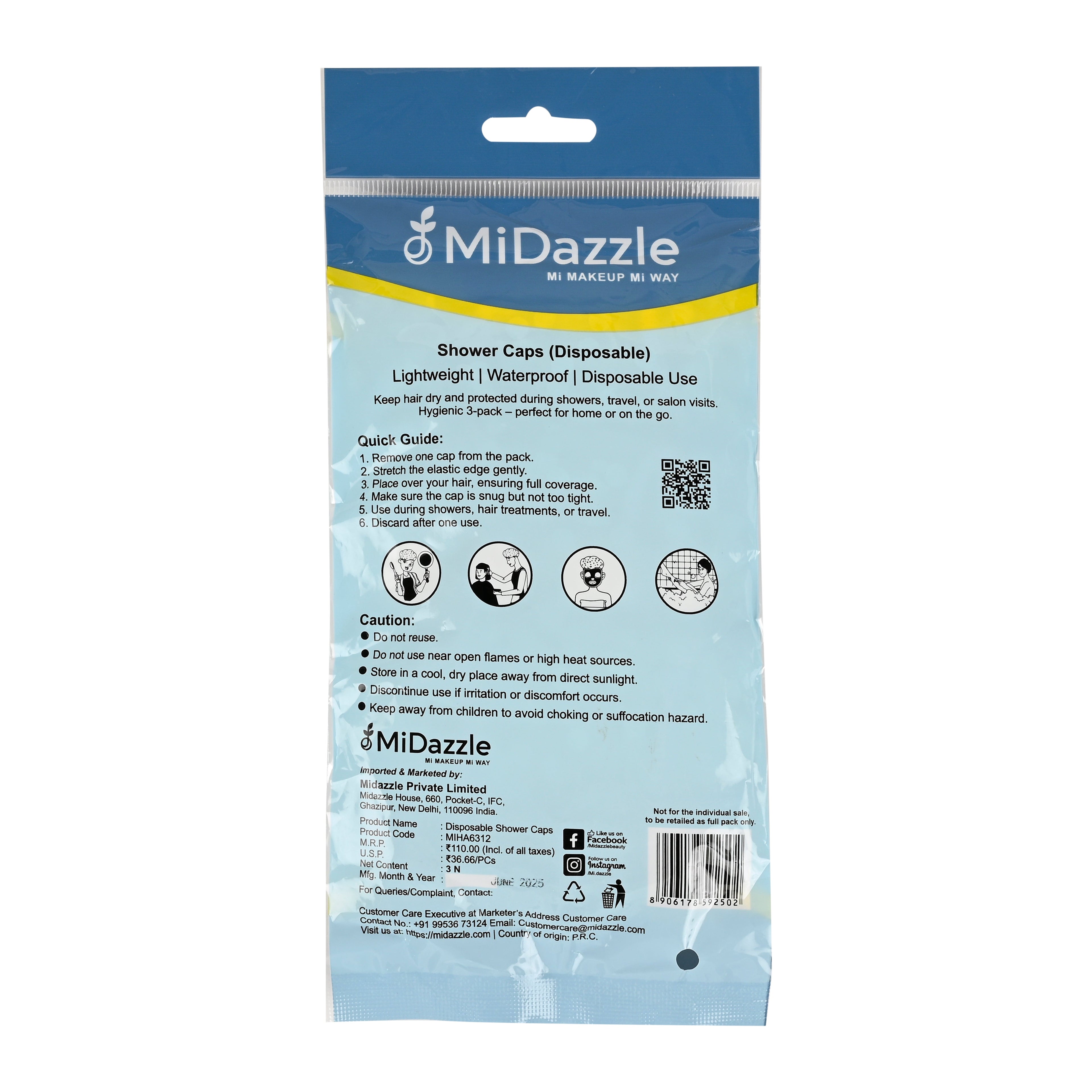 MiDazzle Shower Caps 3S (Disposable) MIHA6312 | Grocsy