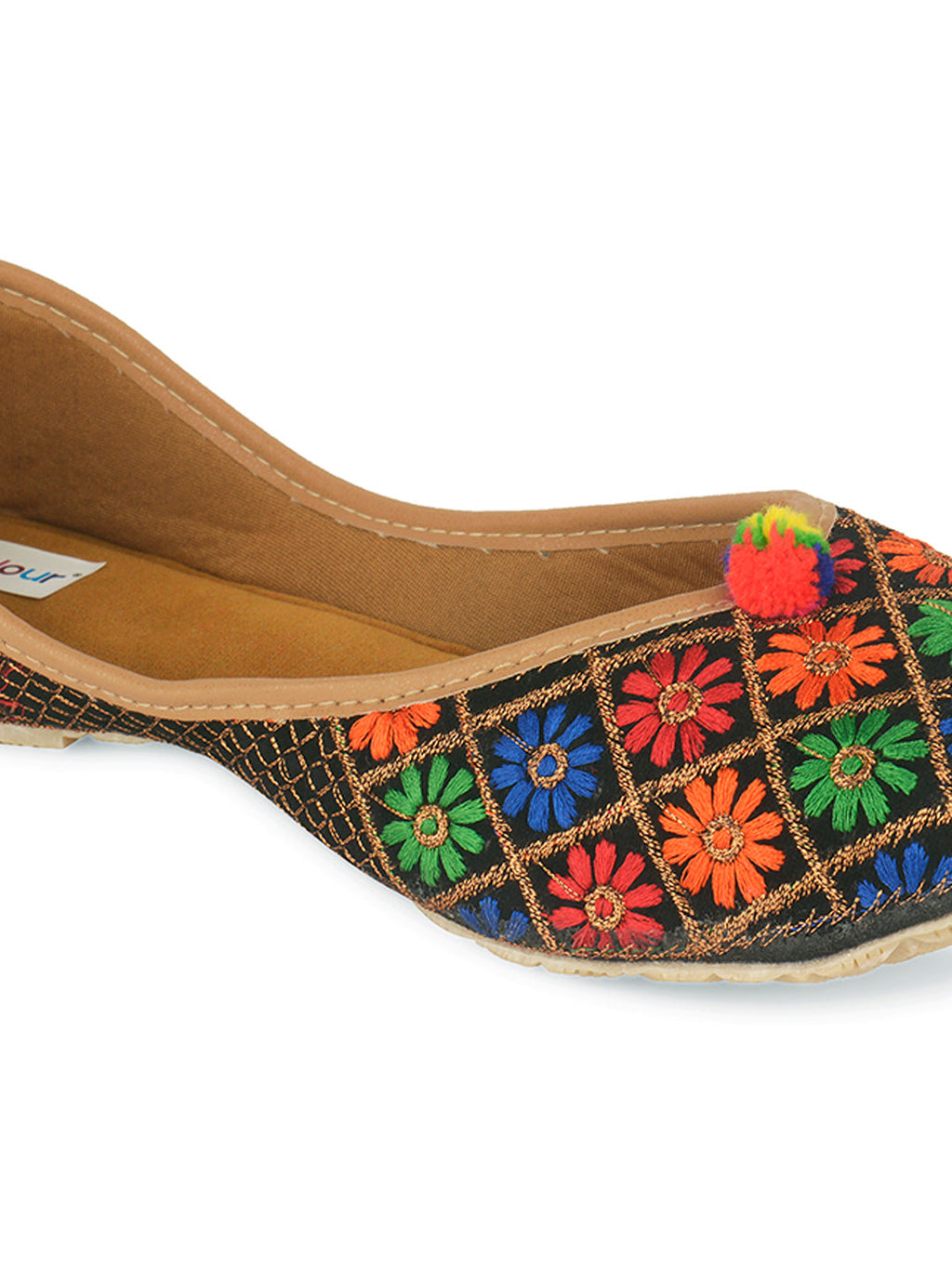 Desi Colour Women Indian Ethnic Footwear-Floral Black | Grocsy