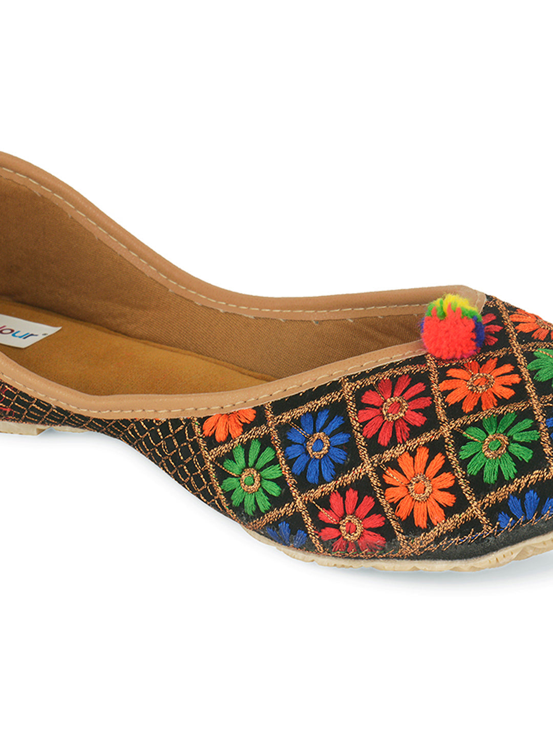 Desi Colour Women Indian Ethnic Footwear-Floral Black | Grocsy