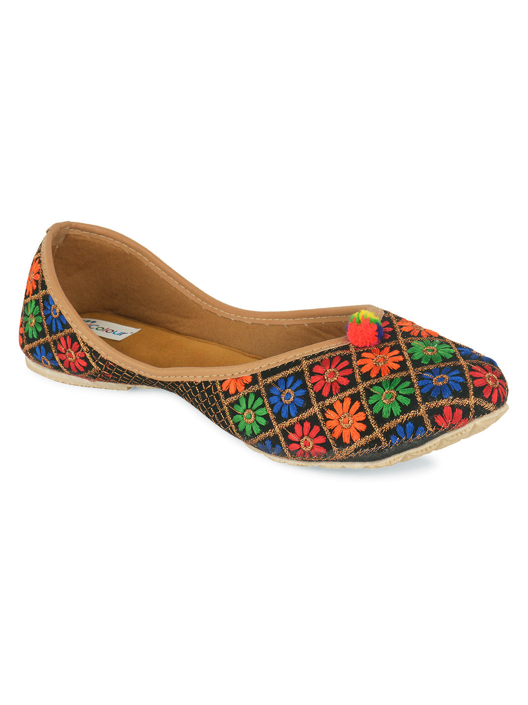 Desi Colour Women Indian Ethnic Footwear-Floral Black | Grocsy