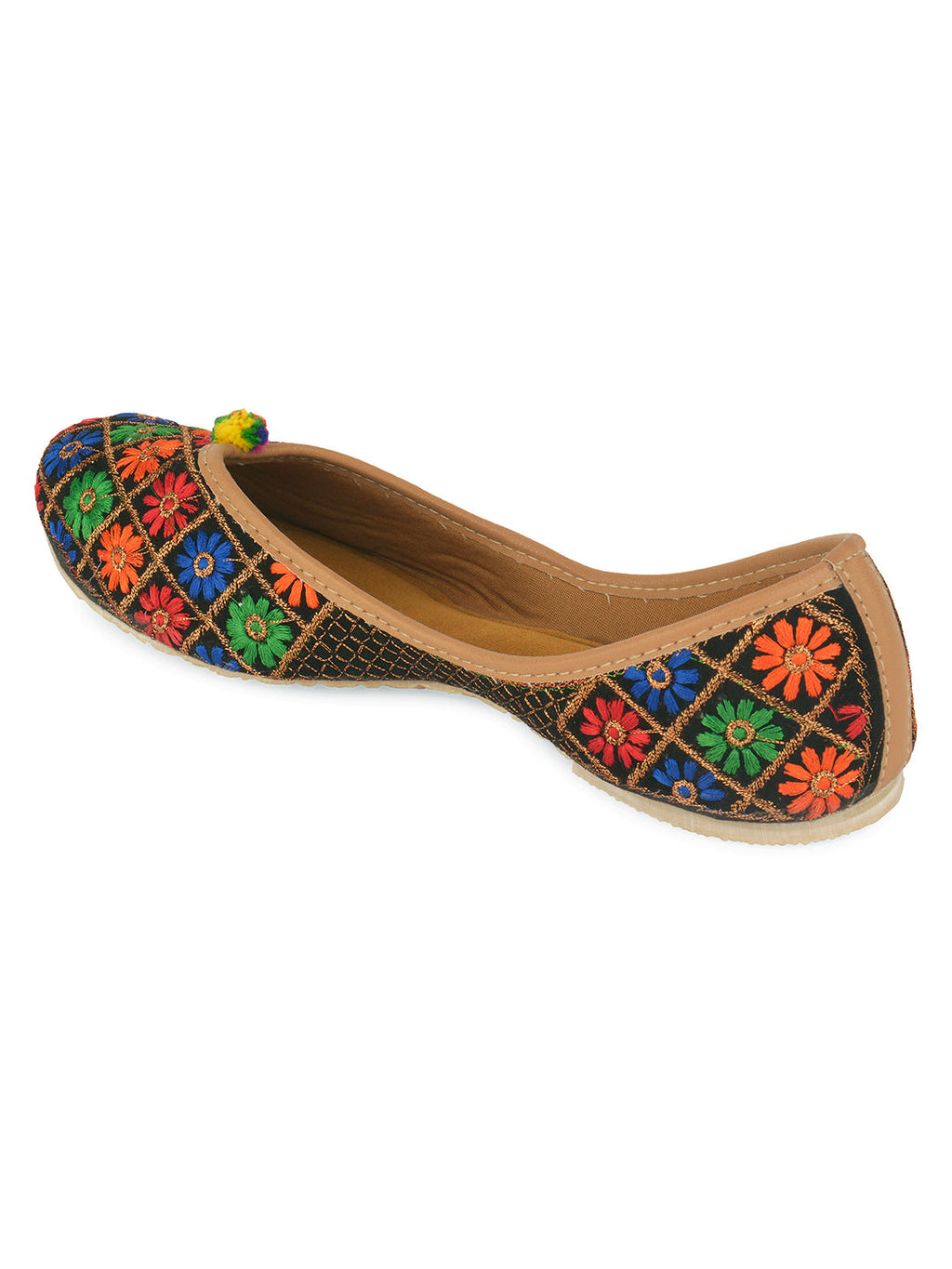 Desi Colour Women Indian Ethnic Footwear-Floral Black | Grocsy