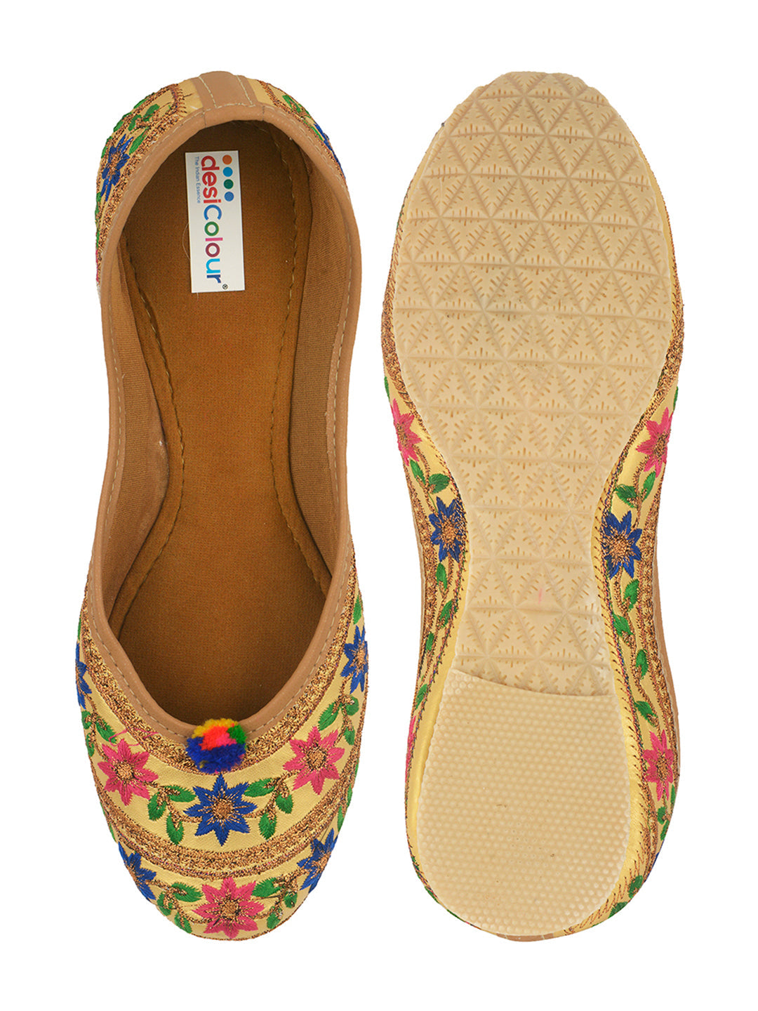Desi Colour Women Indian Ethnic Footwear-Floral Gold | Grocsy