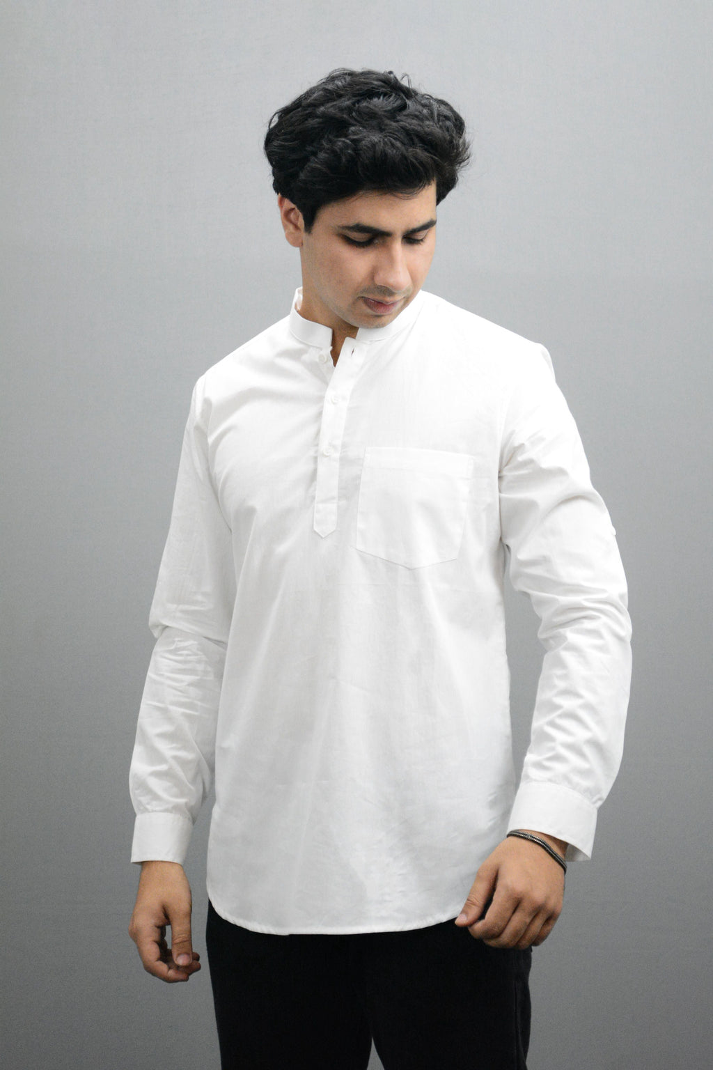 Fabmade Men White Pure Cotton Short Kurta | Grocsy