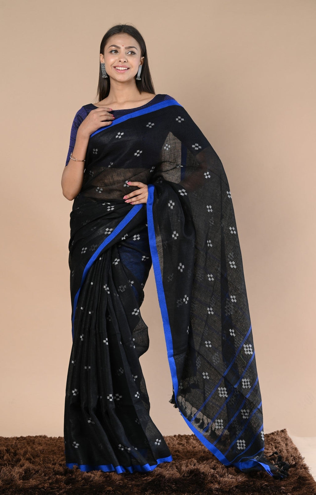 Very Much Indian Pure Linen Saree With Sleek Border and Exclusive Design | Grocsy