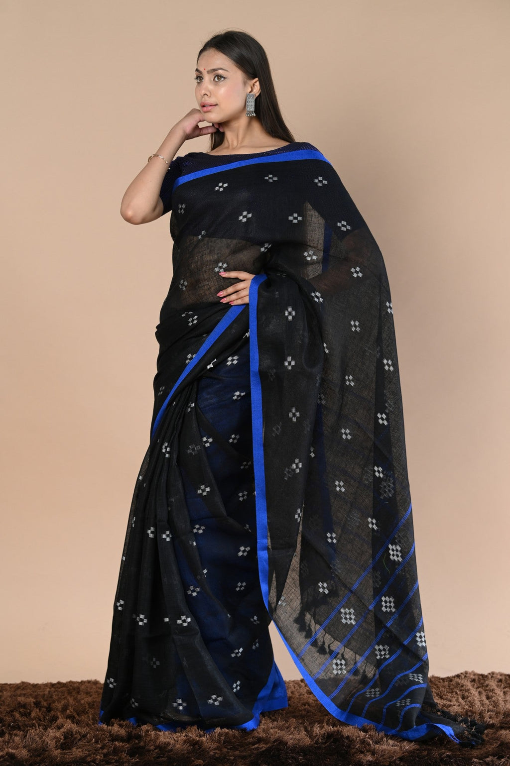 Very Much Indian Pure Linen Saree With Sleek Border and Exclusive Design | Grocsy