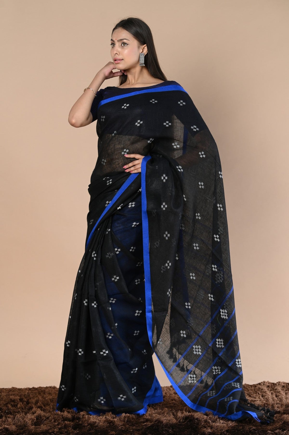 Very Much Indian Pure Linen Saree With Sleek Border and Exclusive Design | Grocsy